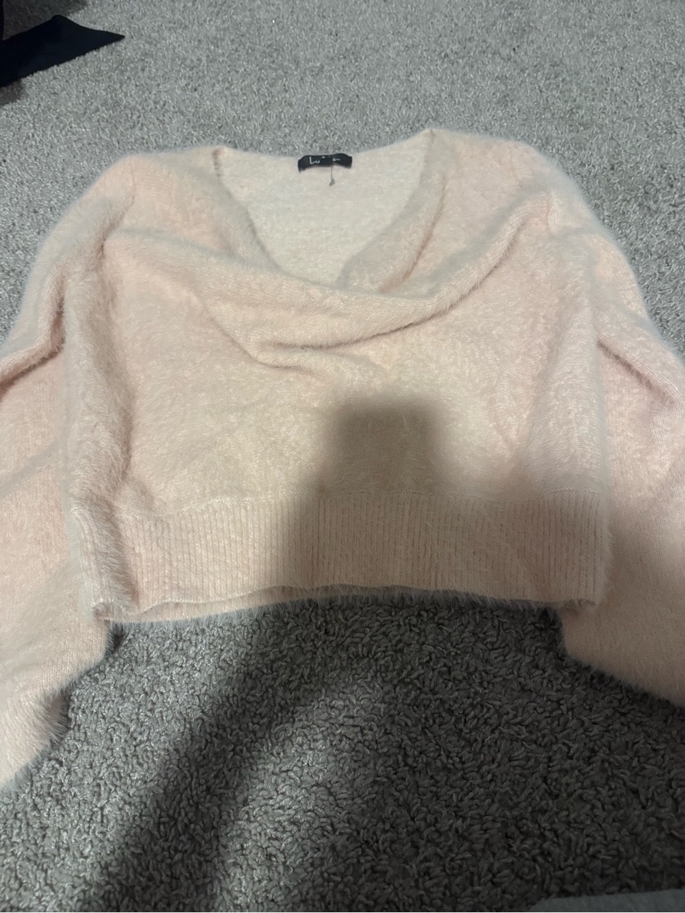Lulu's Pale Pink Fuzzy Cowl Neck Sweater